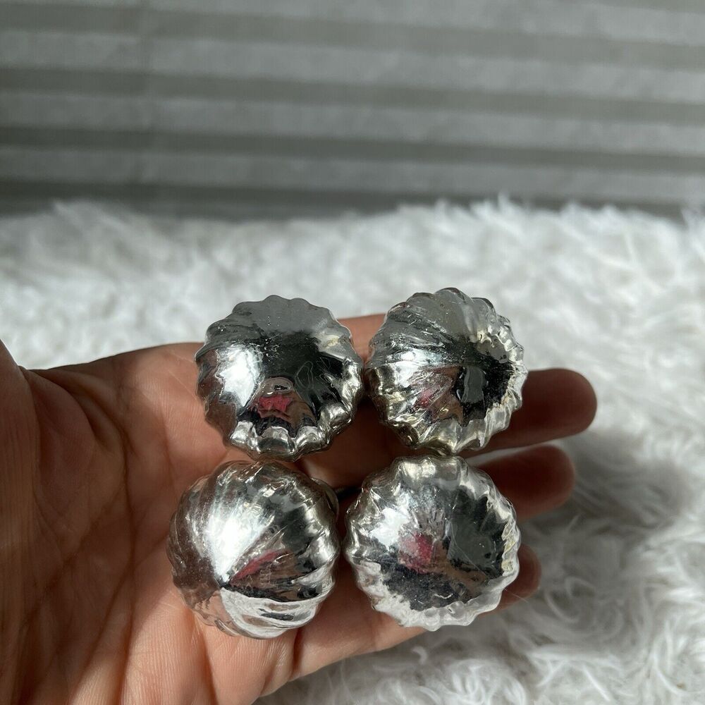 Cabinet Door Drawer Knobs Glass Metallic Silver Mirror finish, set of 4